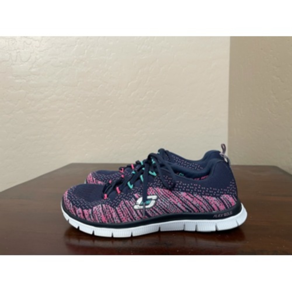 Skechers Womens Flex Appeal Talent Flair Sneakers Shoes Blue Lace Up 12059 8M